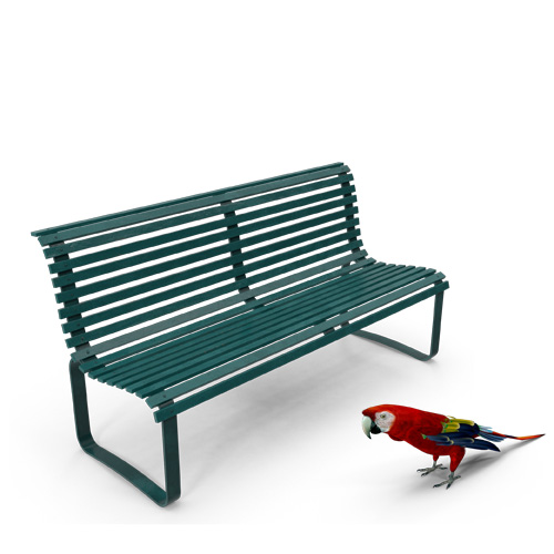 L'oiseau est devant le banc